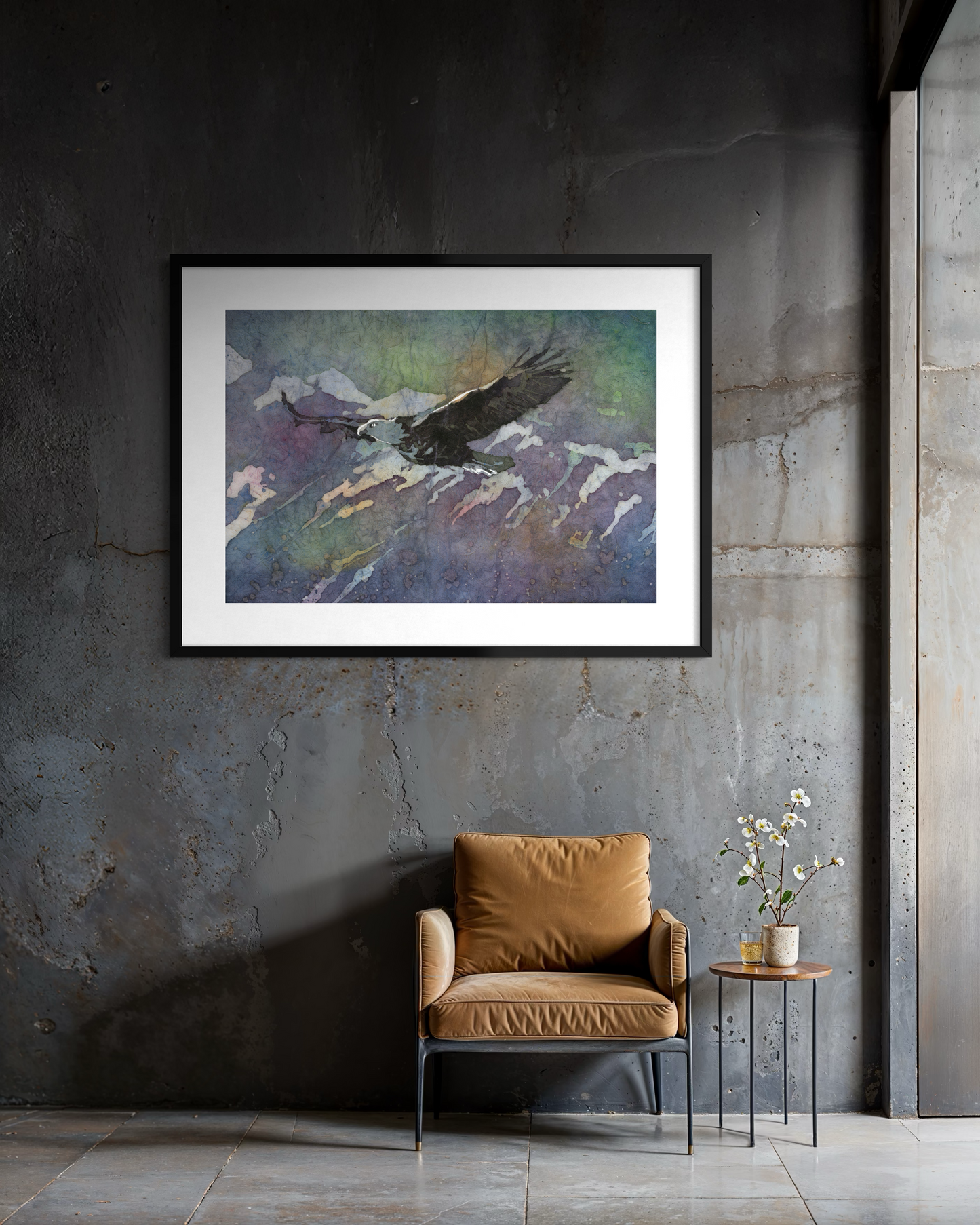 Bald eagle watercolor batik painting art for house handmade item unframed artwork (original)