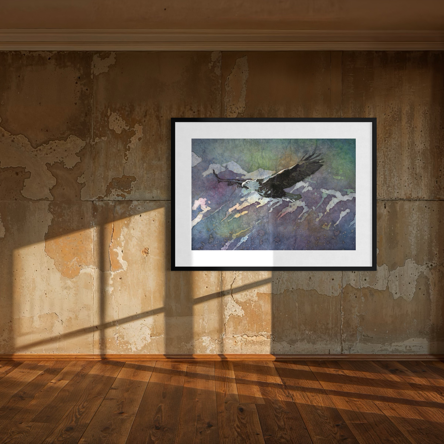 Bald eagle watercolor batik painting art for house handmade item unframed artwork (original)