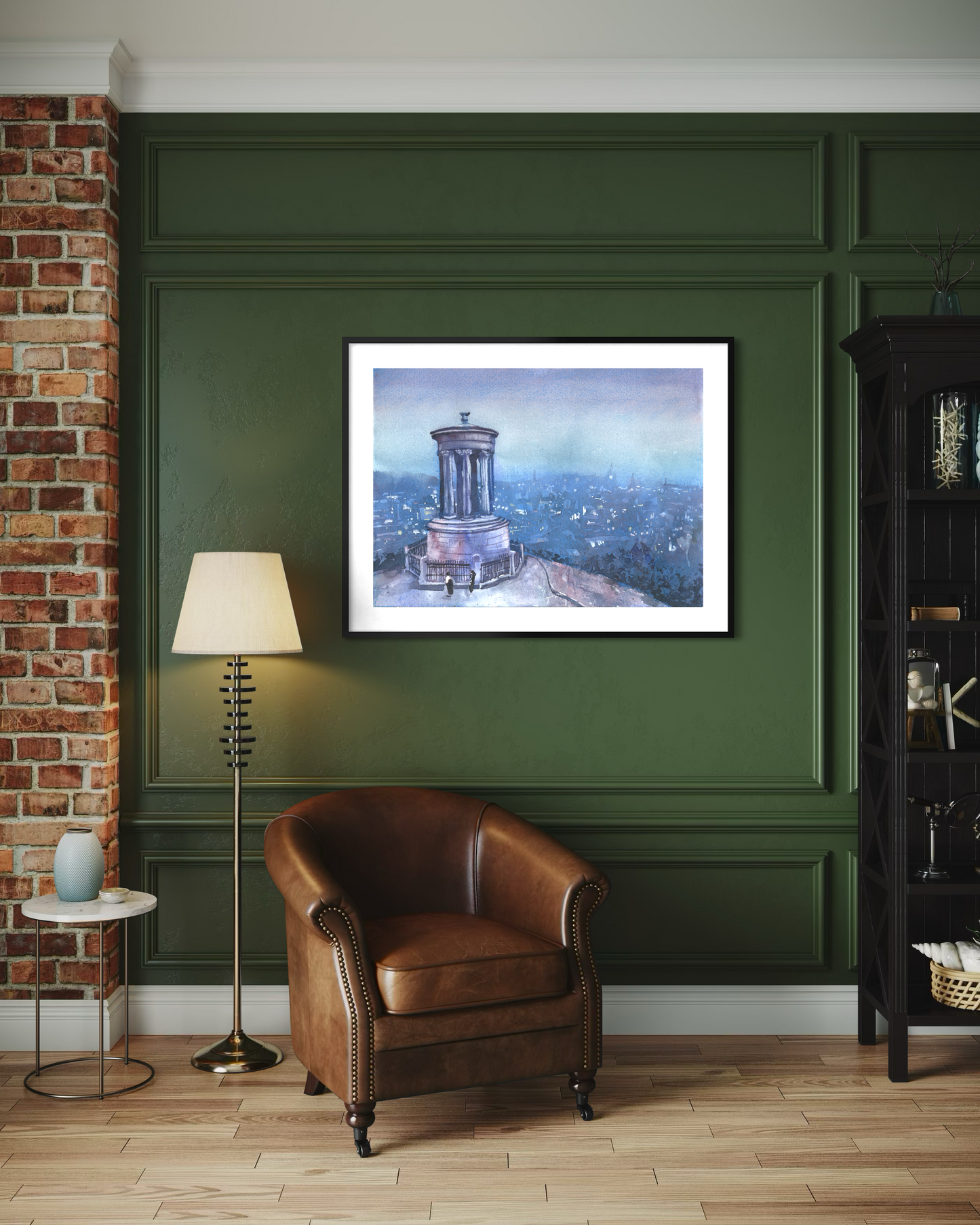 Edinburgh Scotland skyline Calton Hill panorama colorful sunset landscape watercolor art for house travel essentials European destinations cityscape (original)
