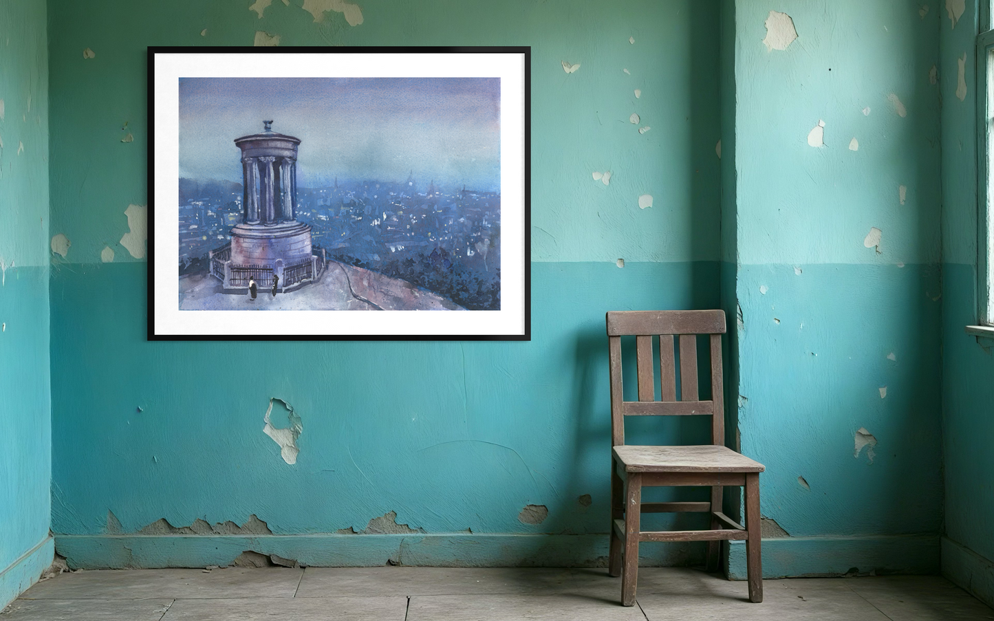 Edinburgh Scotland skyline Calton Hill panorama colorful sunset landscape watercolor art for house travel essentials European destinations cityscape (original)