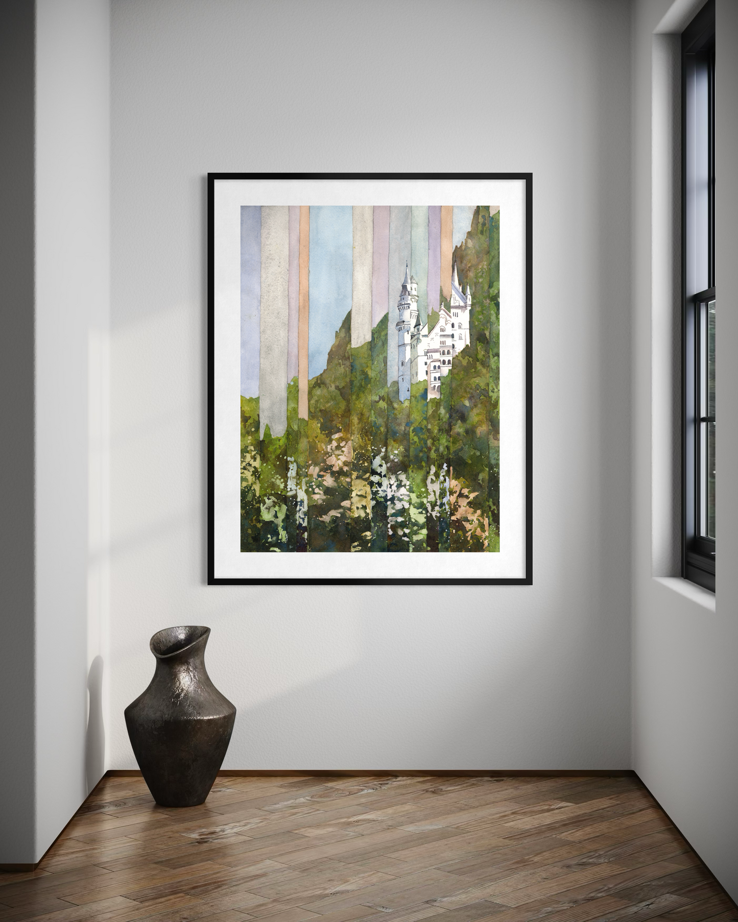 Neuschwanstein Castle Bavaria Germany experimental watercolor landscape art for house colorful German decor artwork for travelers (original)