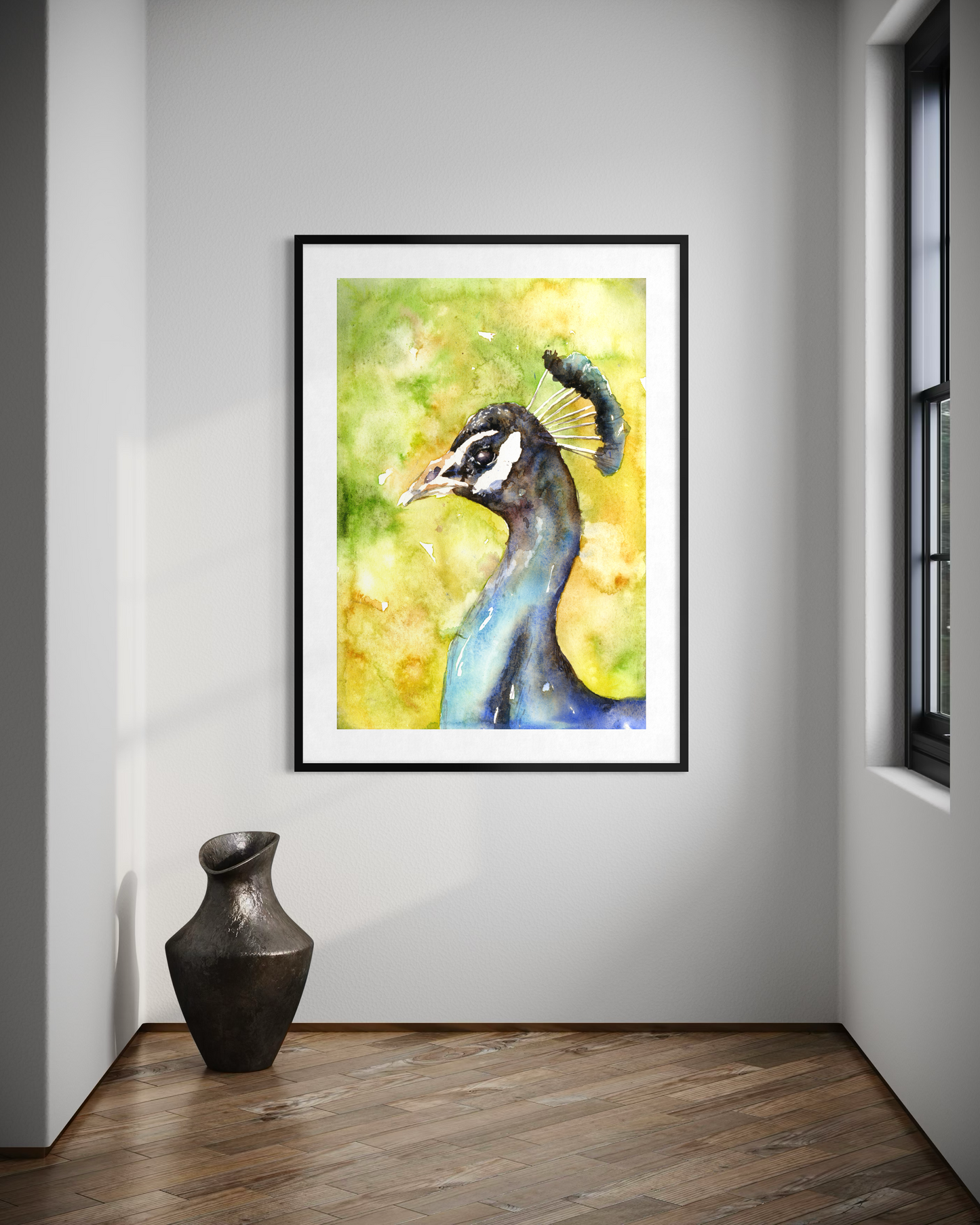 Peacock close-up portrait colorful watercolor kids room decor art for house wall art decor handmade item (original)