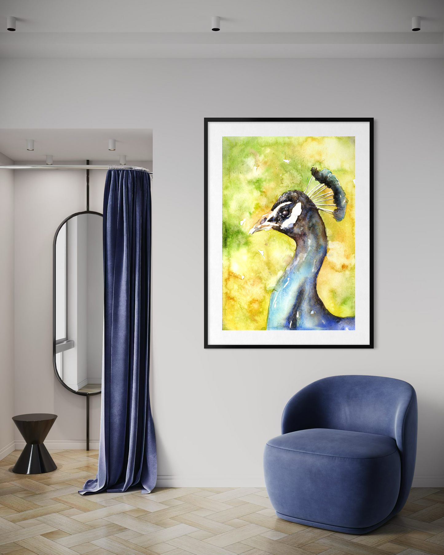 Peacock close-up portrait colorful watercolor kids room decor art for house wall art decor handmade item (original)