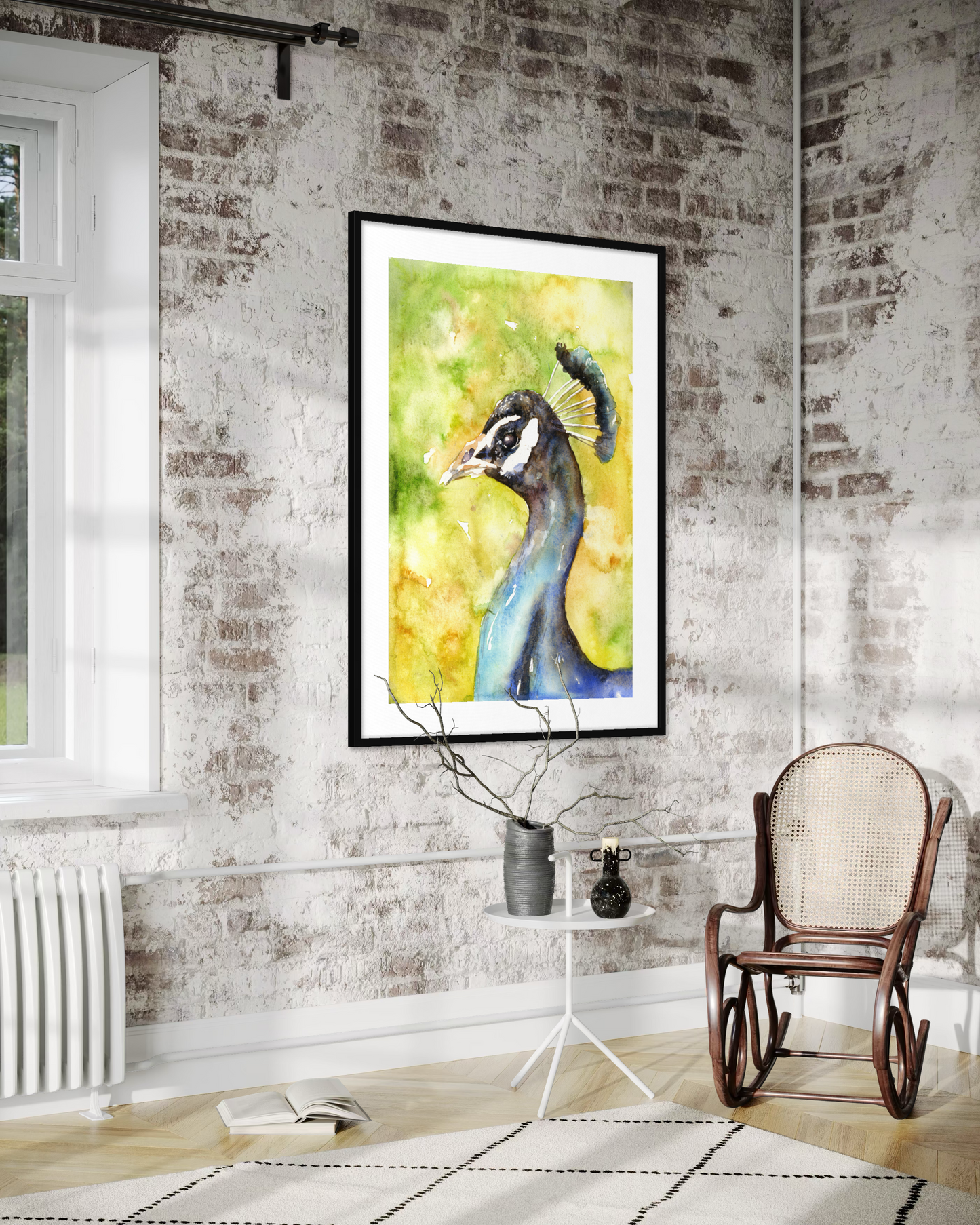 Peacock close-up portrait colorful watercolor kids room decor art for house wall art decor handmade item (original)