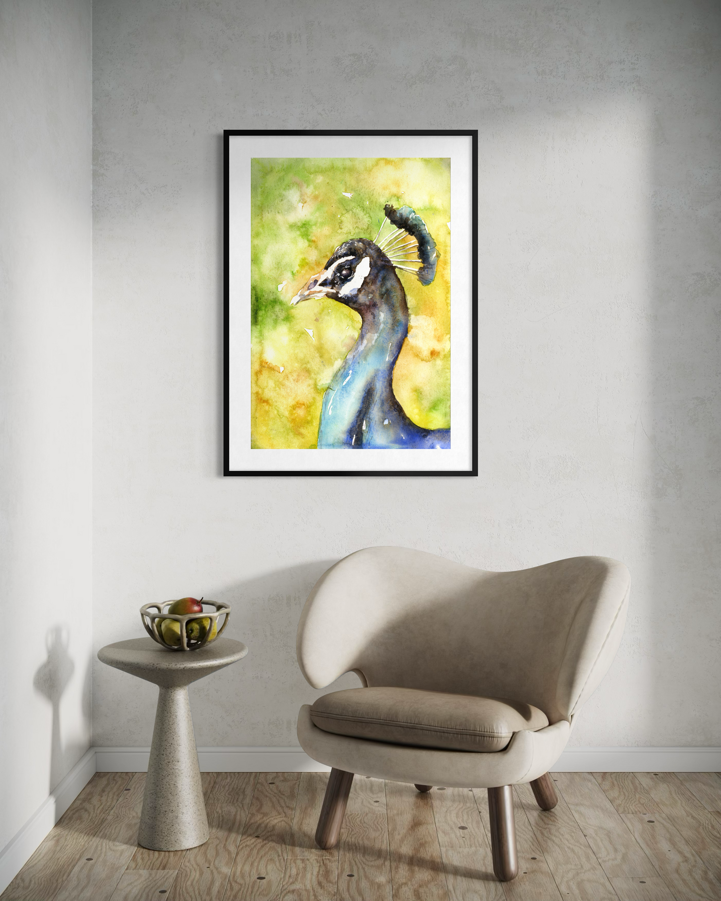 Peacock close-up portrait colorful watercolor kids room decor art for house wall art decor handmade item (original)