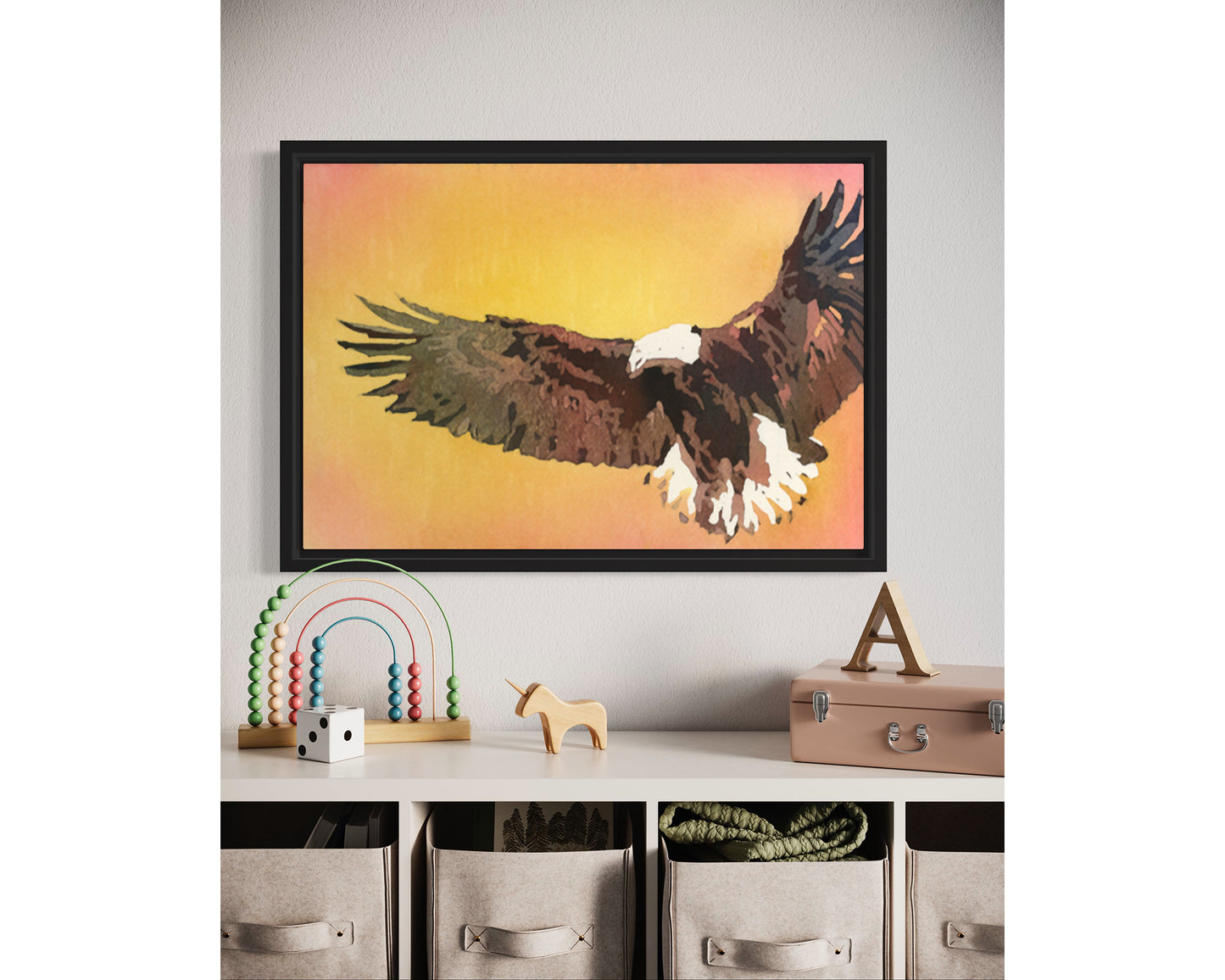 Colorful wildlife painting kids room art bald eagle interior design watercolor painting trendy wall art sunset painting