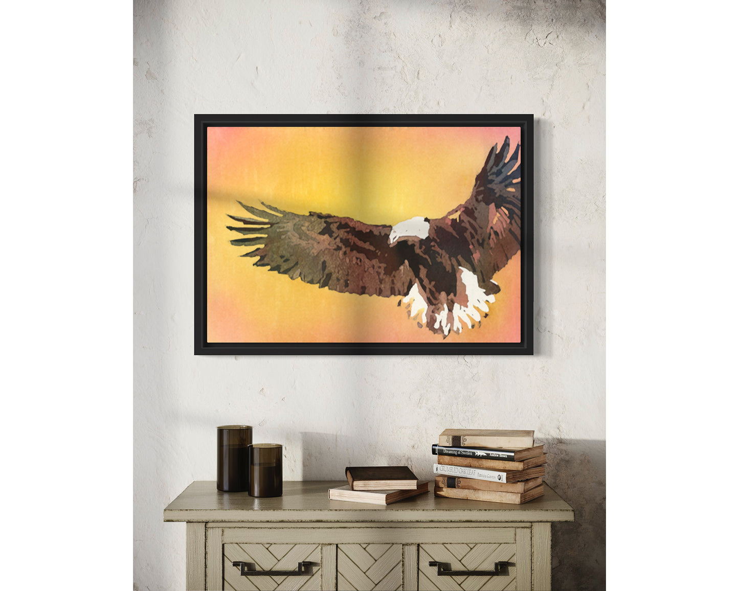 Colorful wildlife painting kids room art bald eagle interior design watercolor painting trendy wall art sunset painting