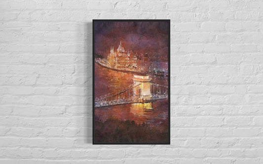 Budapest skyline watercolor landscape Hungary handmade item art for house travel essentials home decor batik painting (original)