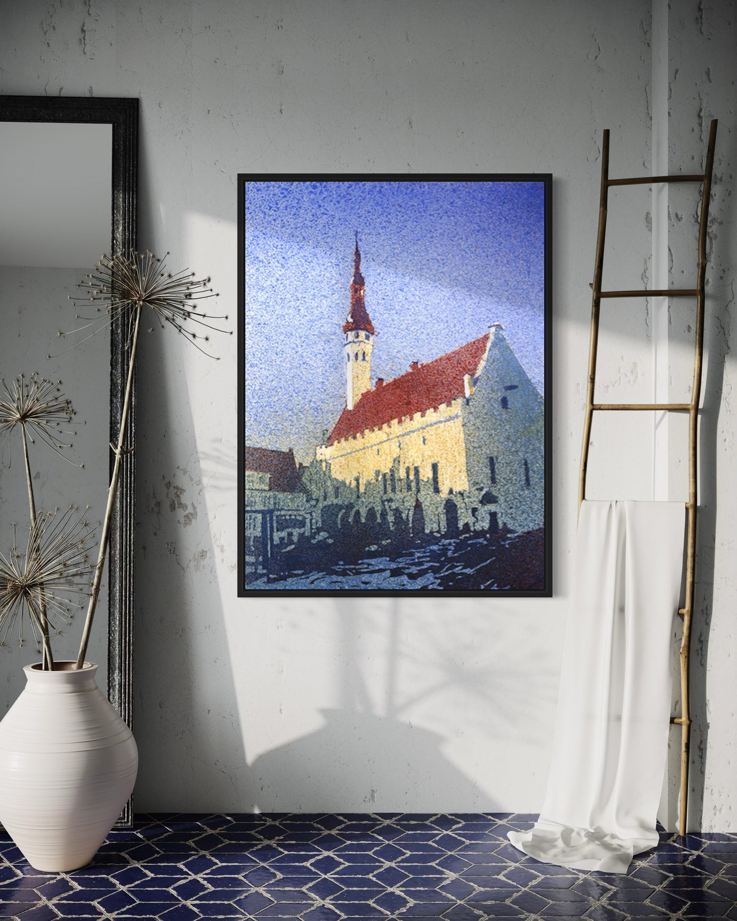 Tallinn Estonia City Hall watercolor cityscape painting, colorful wall art travel essentials handmade item unique travel gift gicee (print)