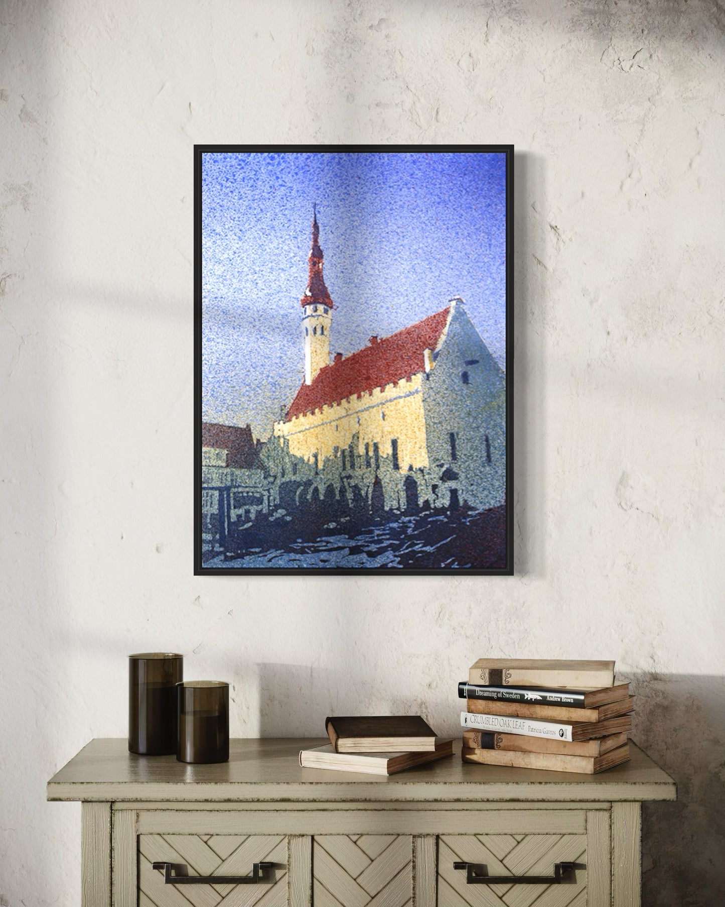 Tallinn Estonia City Hall watercolor cityscape painting, colorful wall art travel essentials handmade item unique travel gift gicee (print)