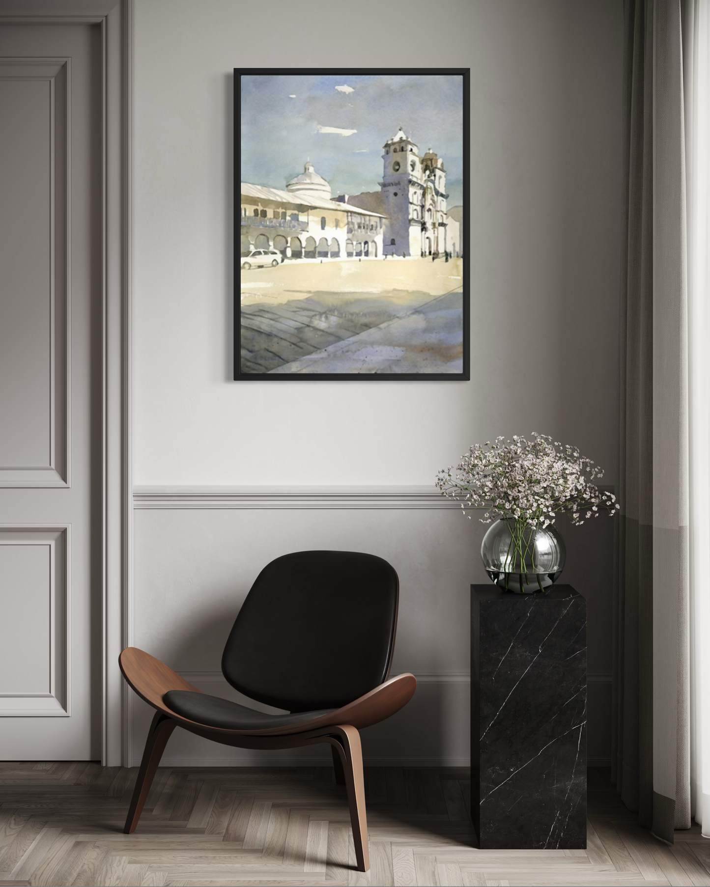 Cusco Peru Plaza de Armas Spanish Cathedral watercolor cityscape painting
