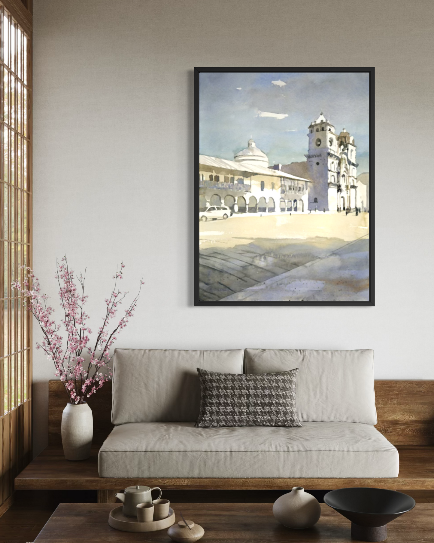 Cusco Peru Plaza de Armas Spanish Cathedral watercolor cityscape painting