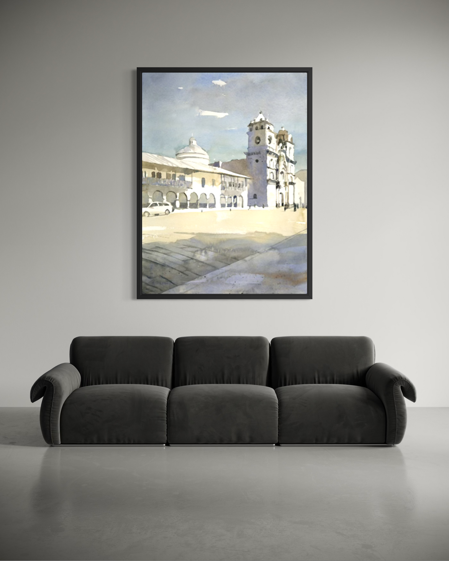 Cusco Peru Plaza de Armas Spanish Cathedral watercolor cityscape painting