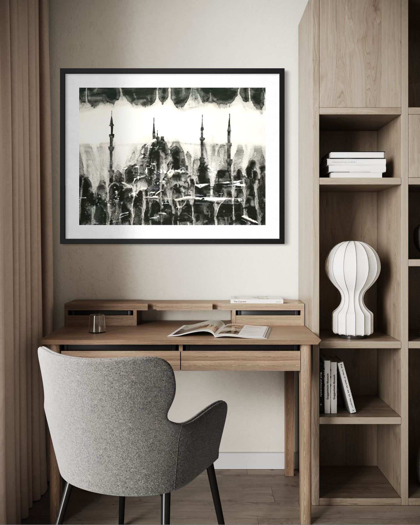 Hagia Sofia Istanbul Turkey BW watercolor cityscape painting (original)