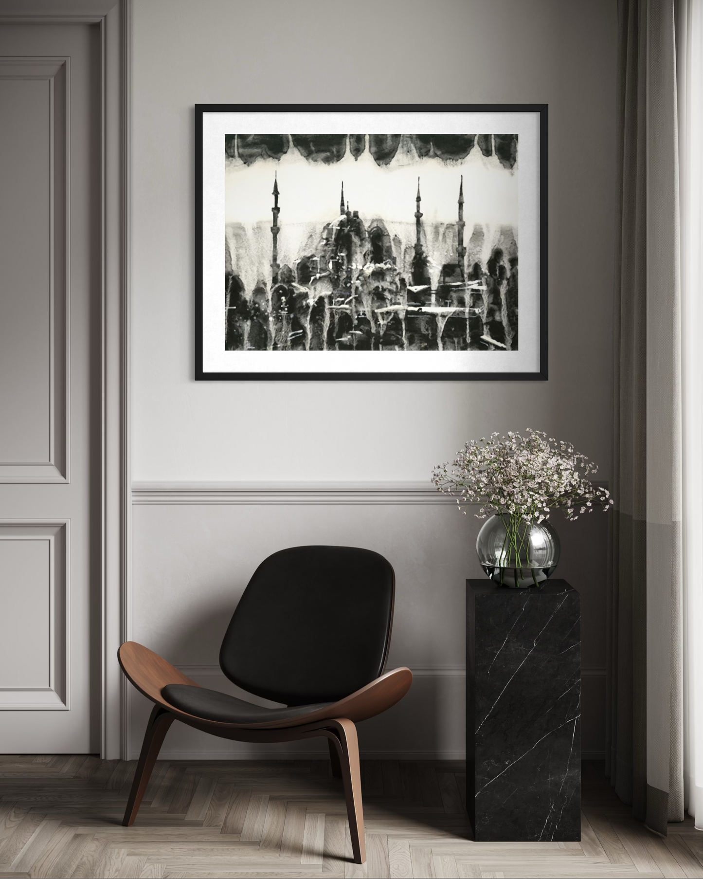 Hagia Sofia Istanbul Turkey BW watercolor cityscape painting (original)