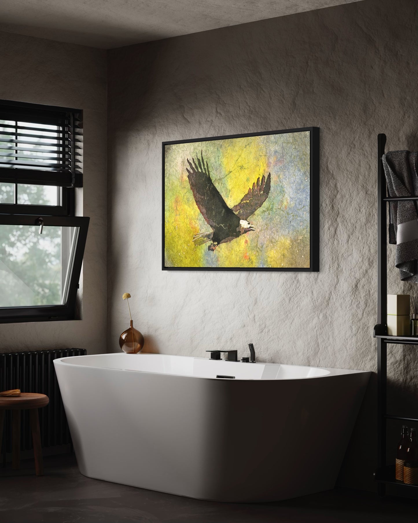 Original fine art painting of a bald eagle using expressive brushstrokes in vivid hues—nature wall art for wildlife enthusiasts and perfect gift for kids’ room