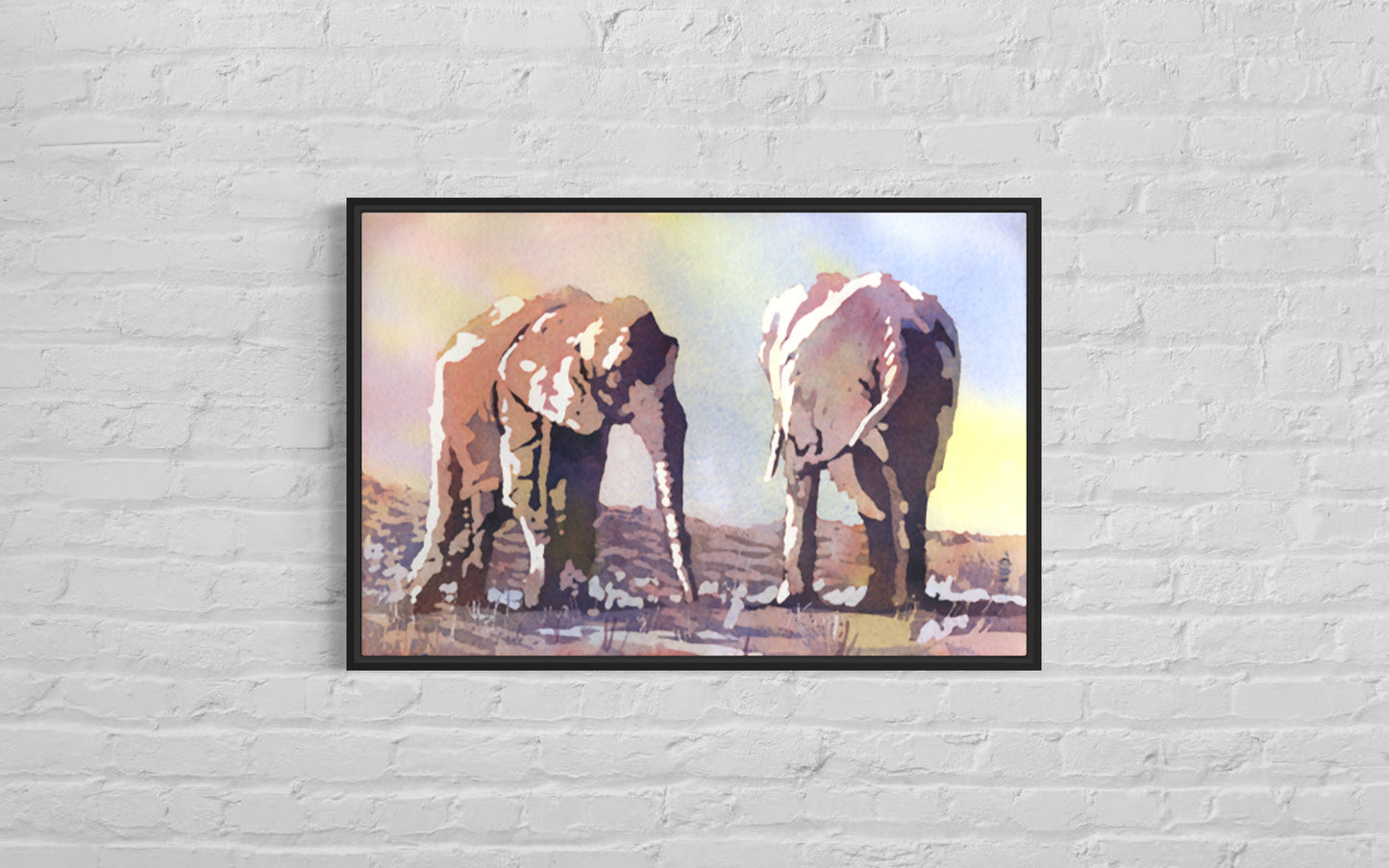 Elephants Crossing The Savannah - Water Color Painting (print)