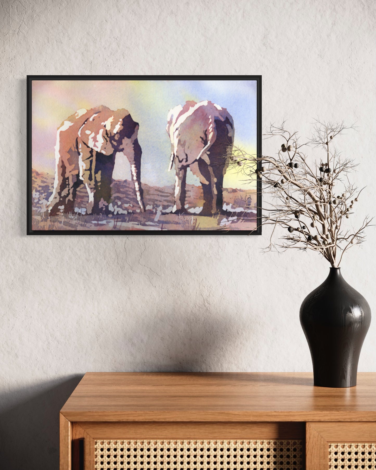 Elephants Crossing The Savannah - Water Color Painting (print)