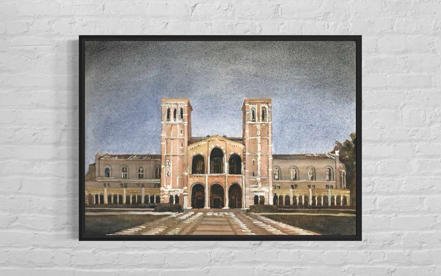 Royce Hall on the UCLA campus.  Watercolor painting Royce Hall UCLA artwork Bruins Los Angeles (print)