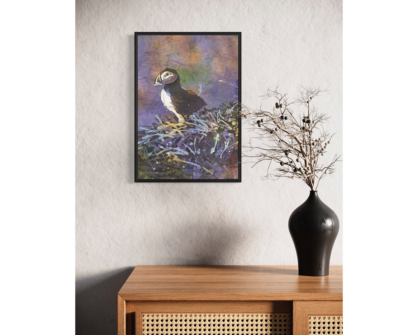 Icelandic puffin fine art watercolor painting.  Puffin Iceland bird artwork (print)