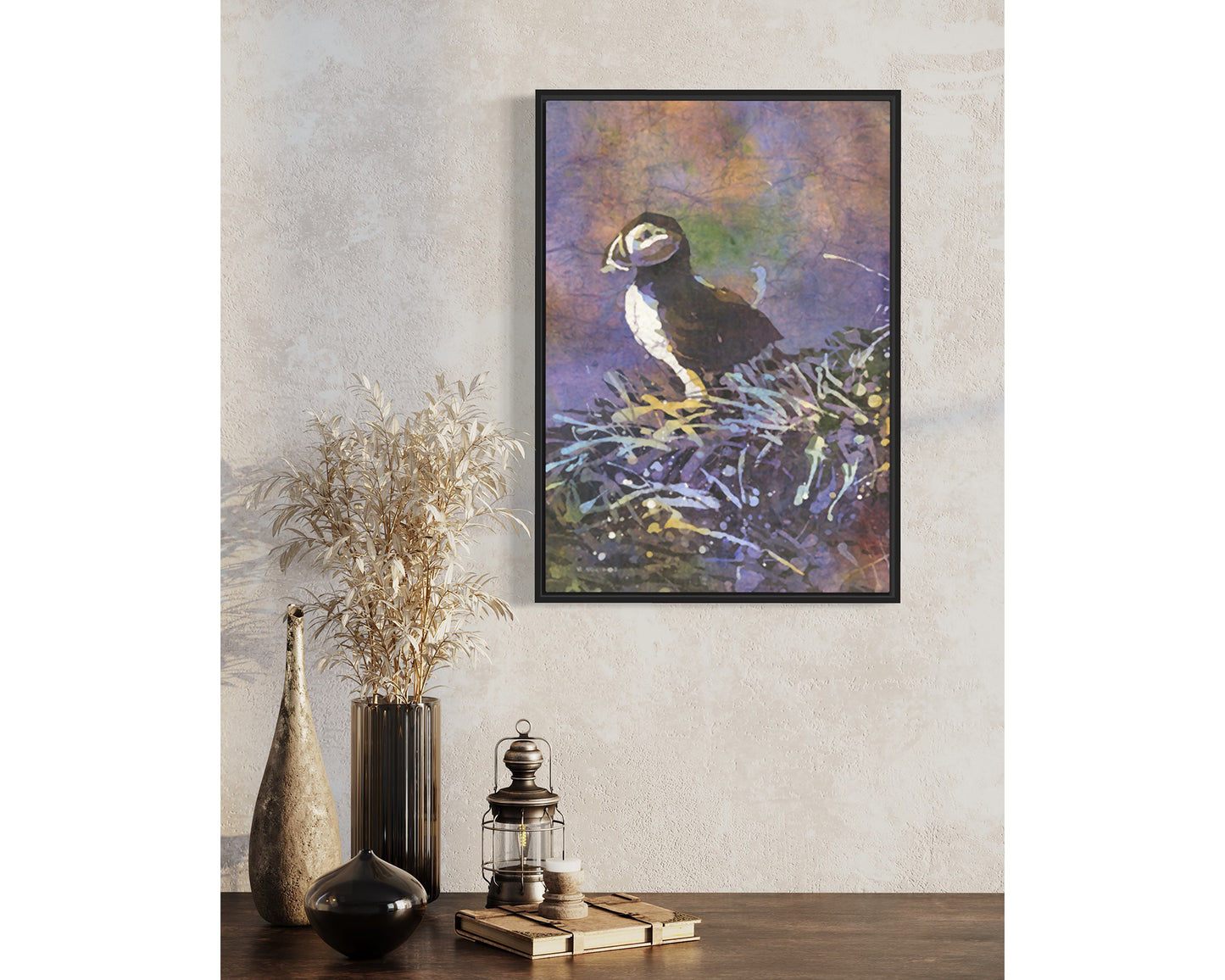 Icelandic puffin fine art watercolor painting.  Puffin Iceland bird artwork (print)