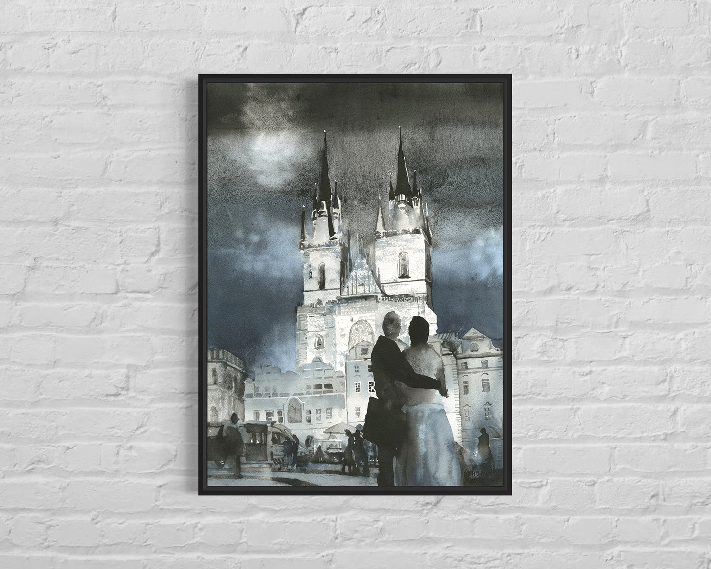 Watercolor painting Prague church Czech Republic trendy wall art, handmade item European decor church architecture giclee (print)