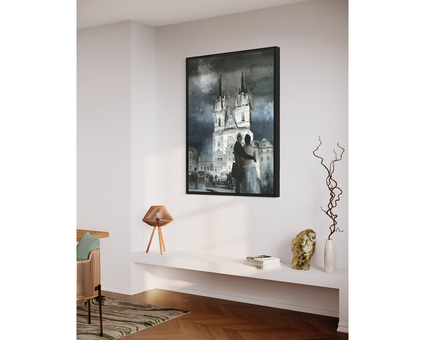 Watercolor painting Prague church Czech Republic trendy wall art, handmade item European decor church architecture giclee (print)