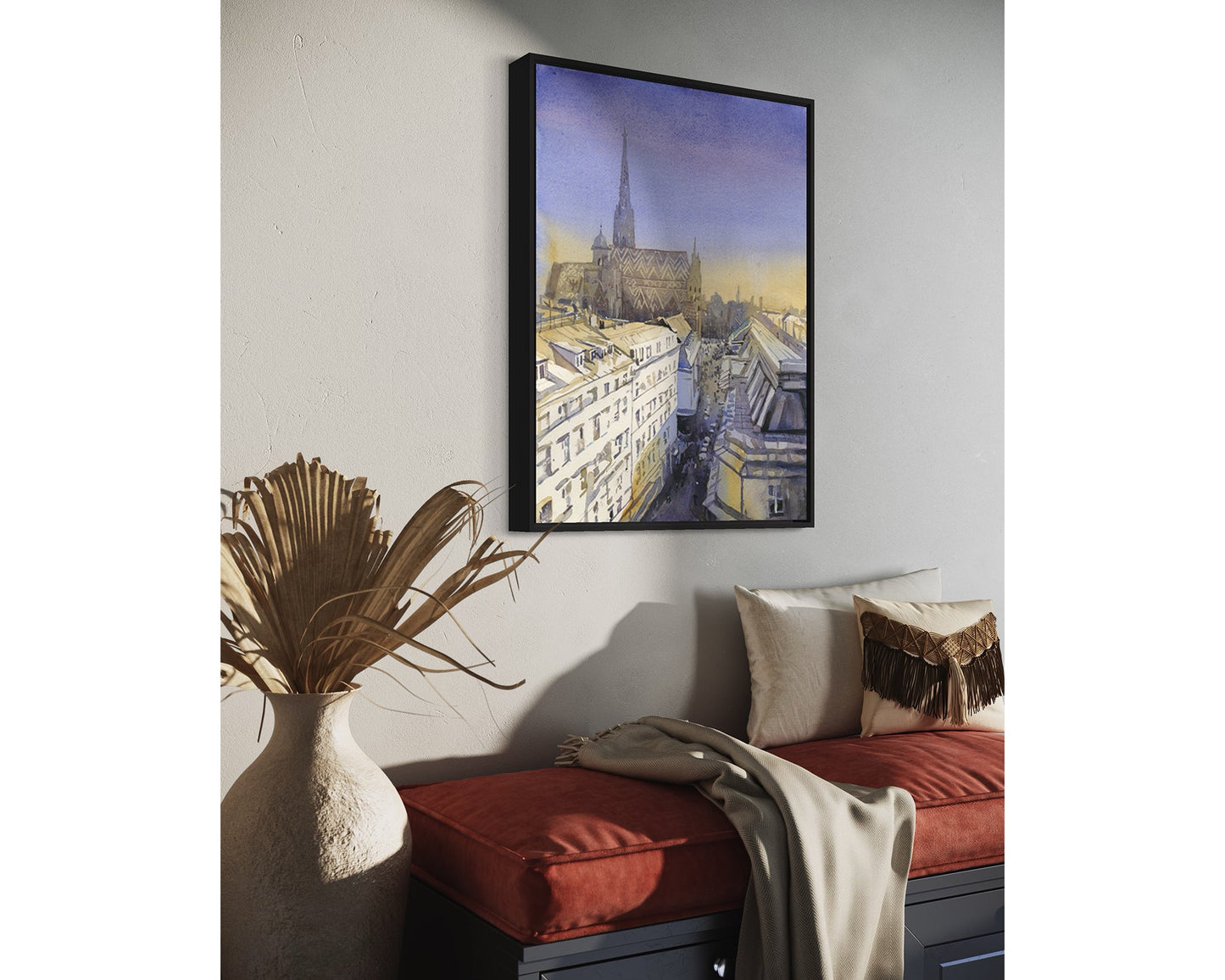 Vienna skyline St. Stephens Cathedral at sunset colorful art for house handmade item travel essentials (original)