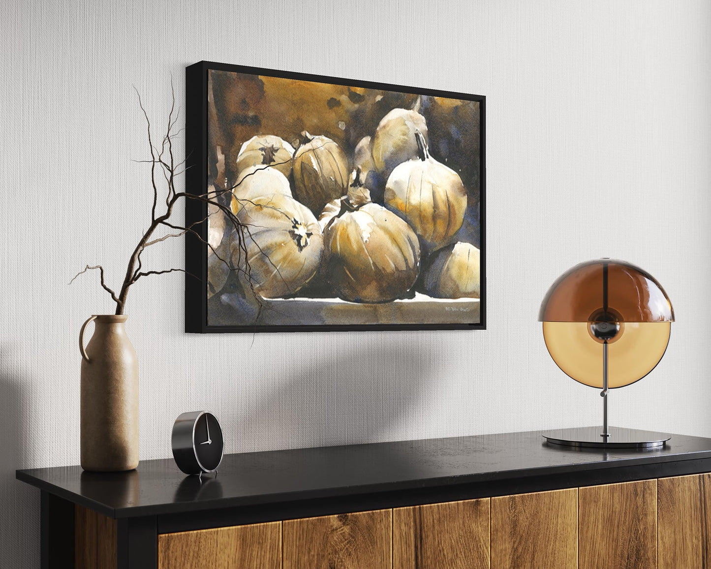 Colorful watercolor painting pumpkins Halloween kitchen artwork trendy wall art (original)