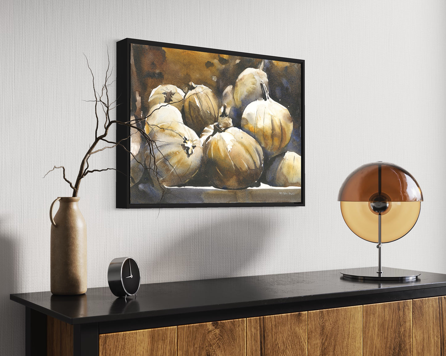 Colorful watercolor painting pumpkins Halloween kitchen artwork trendy wall art (print)