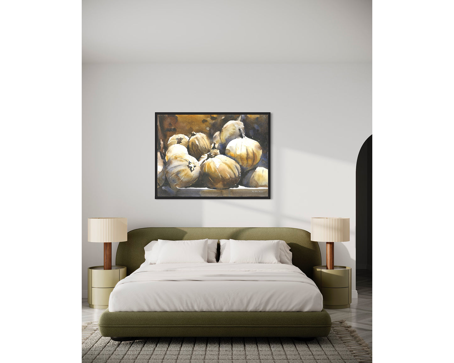 Colorful watercolor painting pumpkins Halloween kitchen artwork trendy wall art (print)