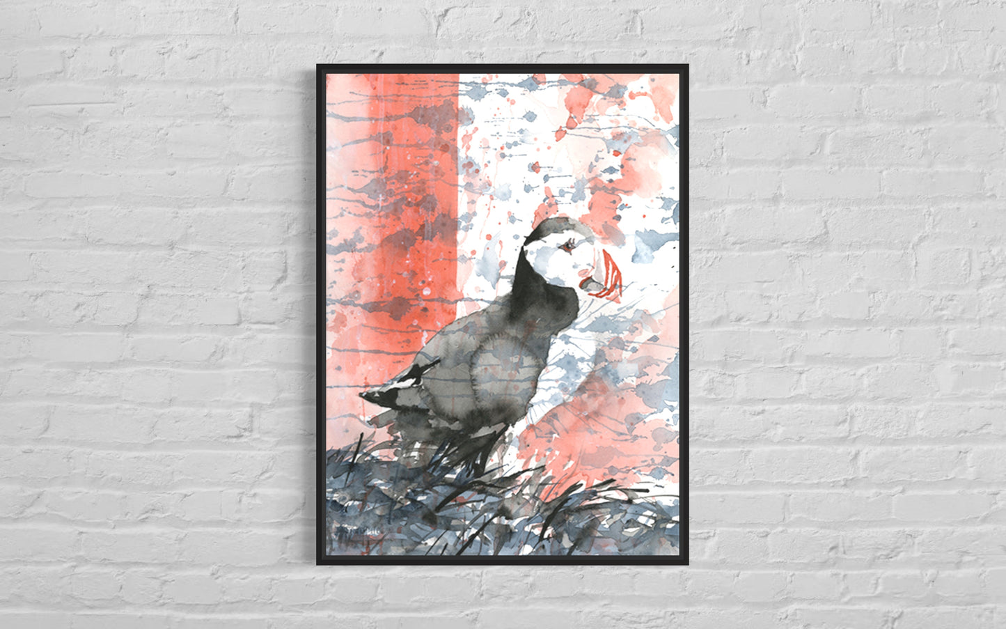 Icelandic puffin fine art watercolor painting.  Watercolor painting Puffin Iceland bird artwork (print)