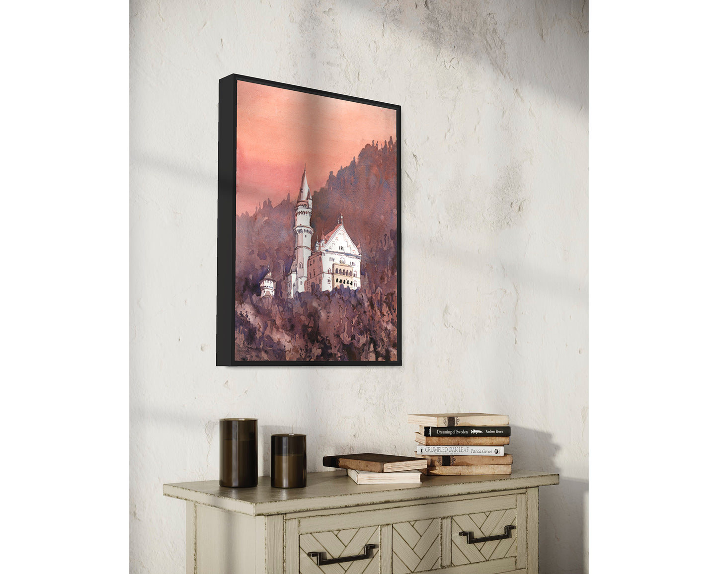 Watercolor landscape Neuschwanstein Castle travel essentials trendy wall art (original painting)