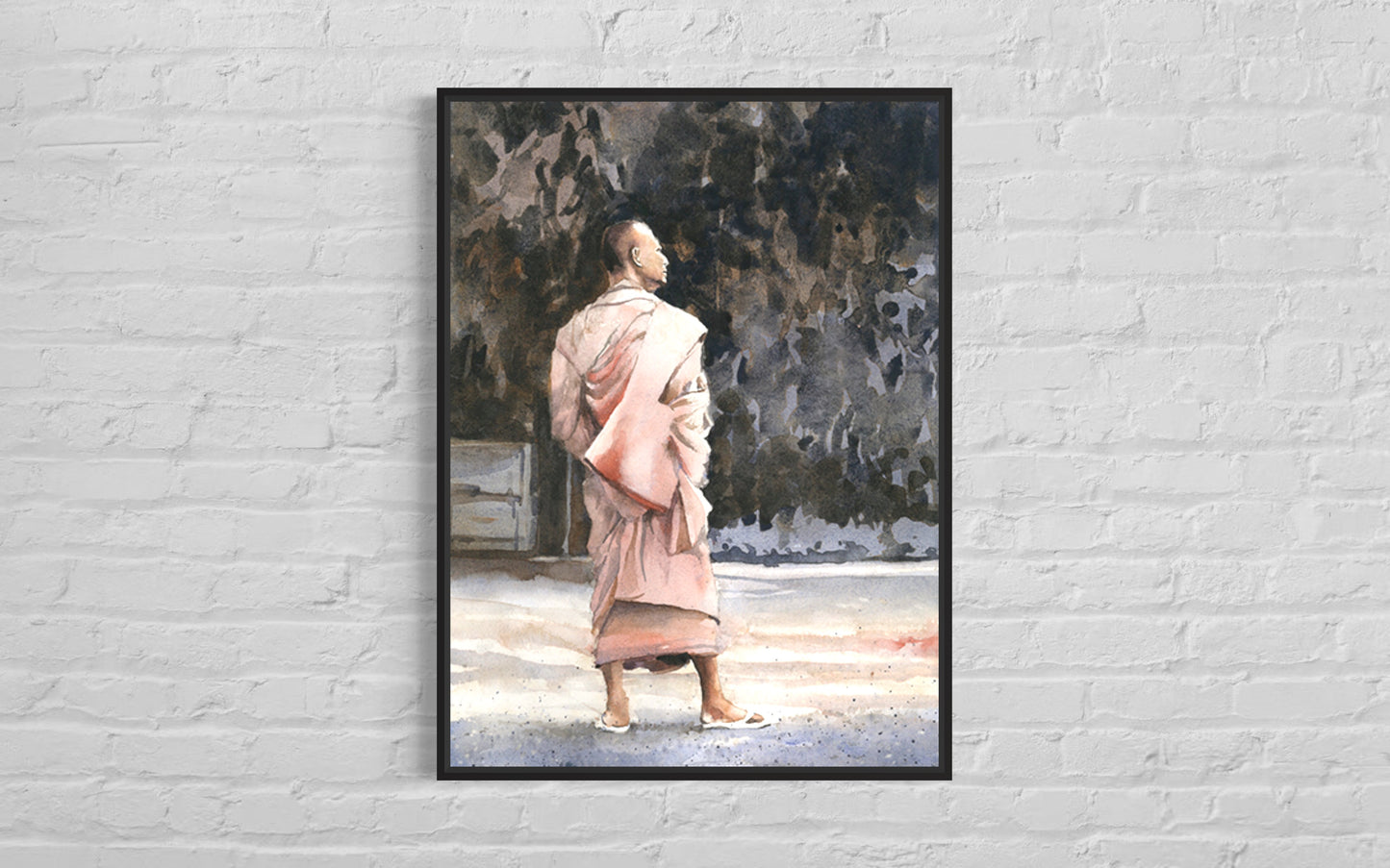 Monk Phnom Penh, Cambodia fine art watercolor painting trendy wall art travel essentials handmade item giclee (print)