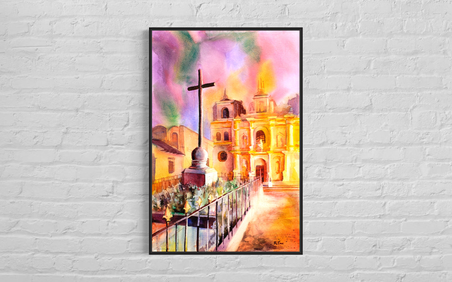 Church in Antigua, Guatemala Art Antigua painting Watercolor Antigua  Guatemala art Watercolor print  Colorful art church (print)