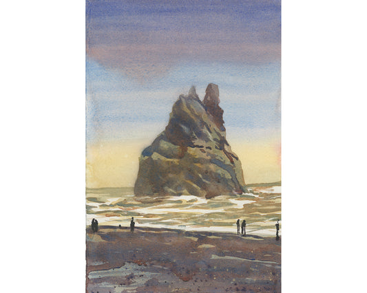 Iceland landscape painting Black Sand Beach near Vik colorful watercolor coastal art giclee (print)