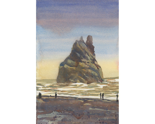 Iceland landscape painting Black Sand Beach near Vik colorful watercolor coastal art (original painting)