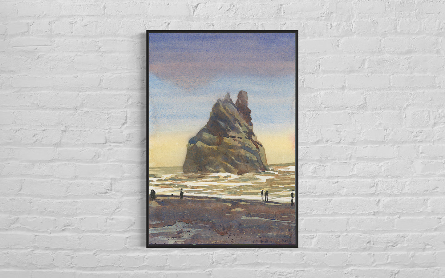 Iceland landscape painting Black Sand Beach near Vik colorful watercolor coastal art giclee (print)