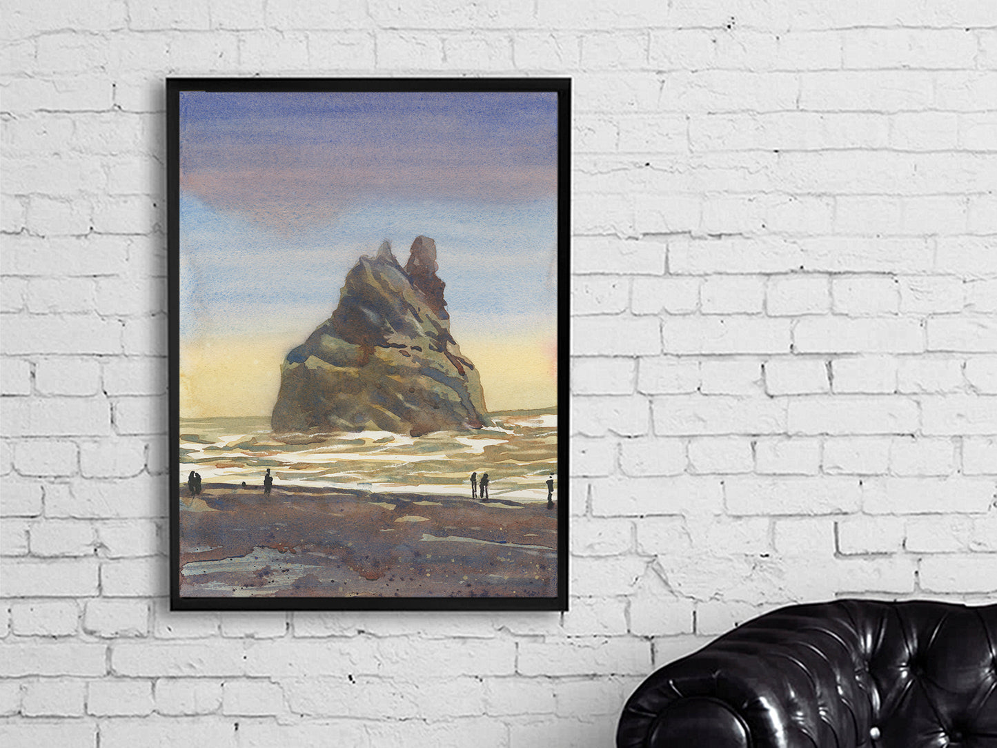 Iceland landscape painting Black Sand Beach near Vik colorful watercolor coastal art giclee (print)