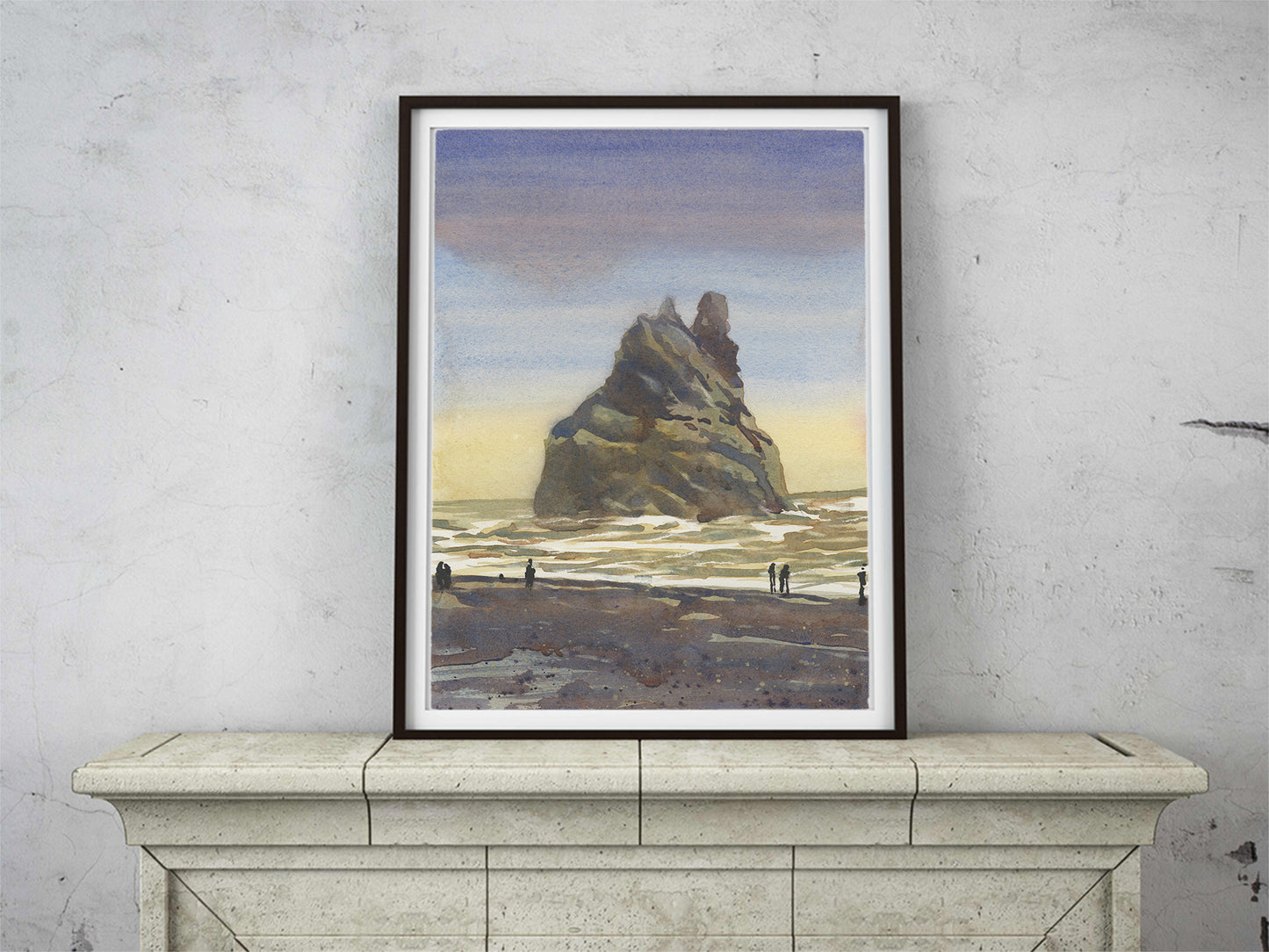 Iceland landscape painting Black Sand Beach near Vik colorful watercolor coastal art giclee (print)