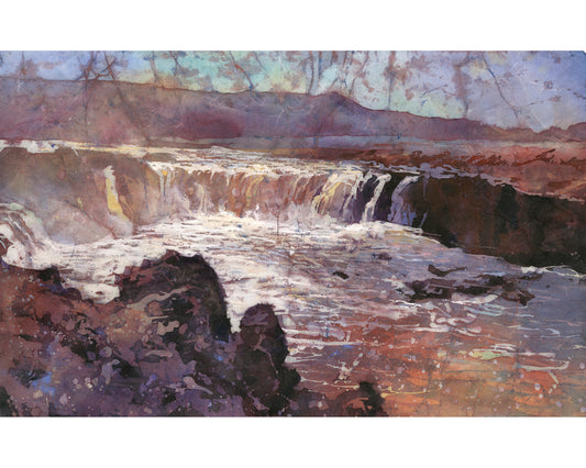 Colorful Iceland waterfall landscape painting, fine art print Icelandic home decor housewarming gift travel essentials (print)