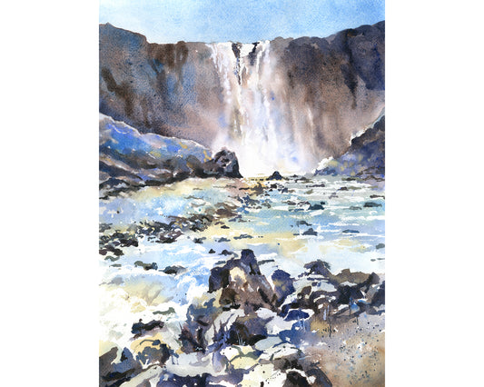 Iceland landscape painting Black Sand Beach near Vik colorful watercolor coastal art giclee (print)