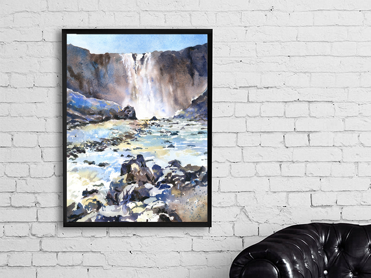 Colorful Iceland waterfall landscape painting, fine art print Icelandic home decor housewarming gift travel essentials (print)