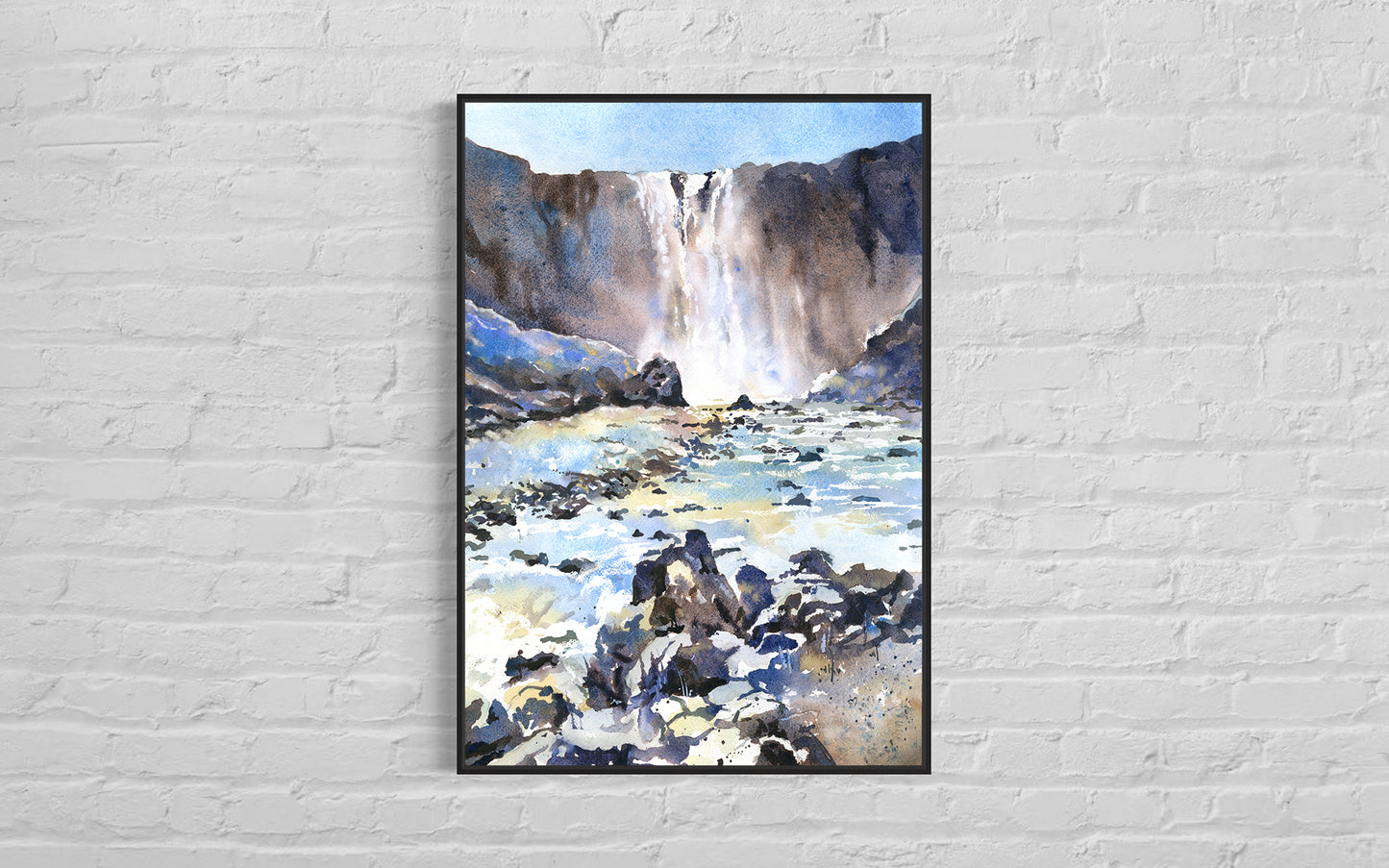 Colorful Iceland waterfall landscape painting, fine art print Icelandic home decor housewarming gift travel essentials (print)