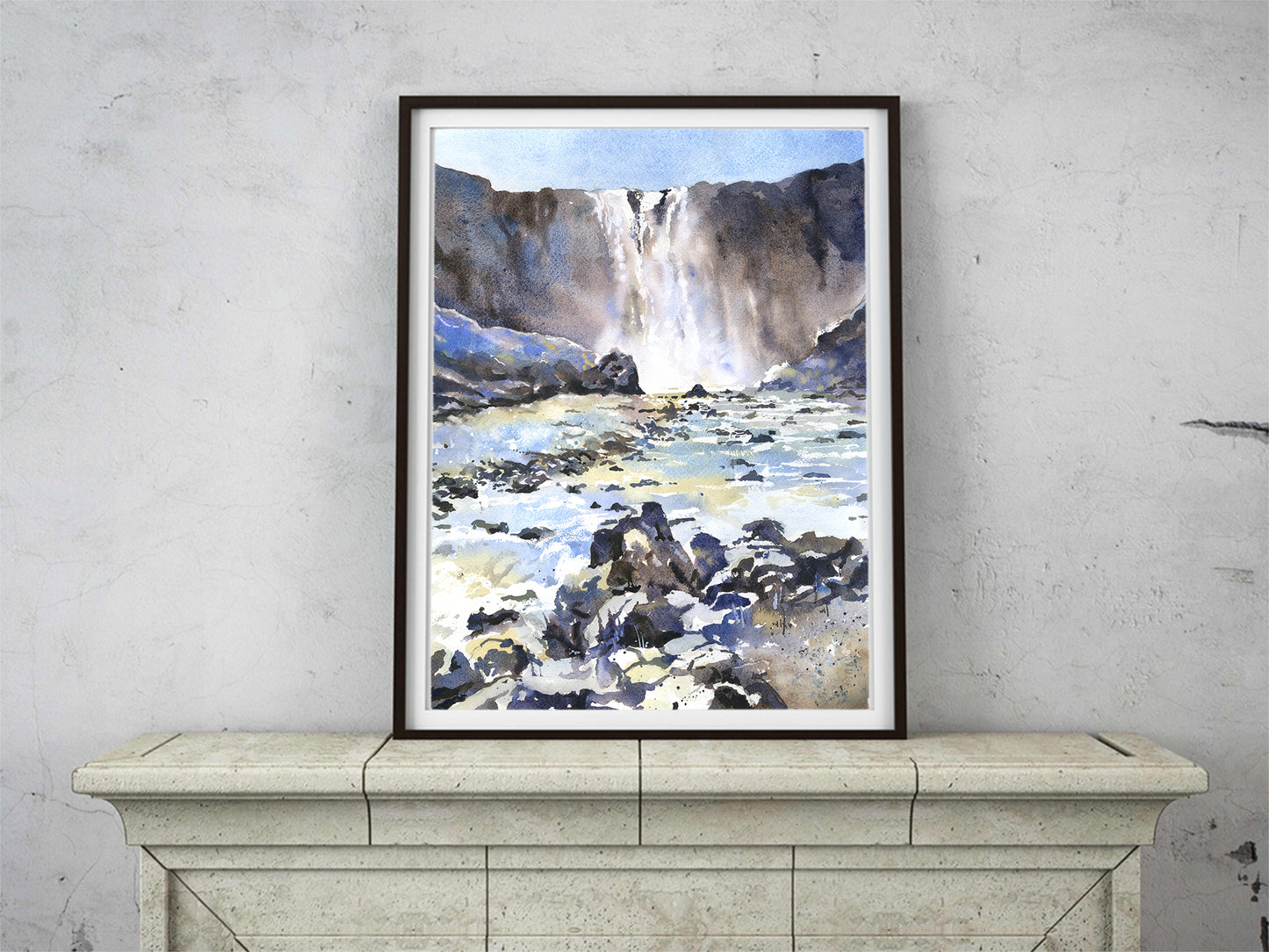 Colorful Iceland waterfall landscape painting, fine art print Icelandic home decor housewarming gift travel essentials (print)