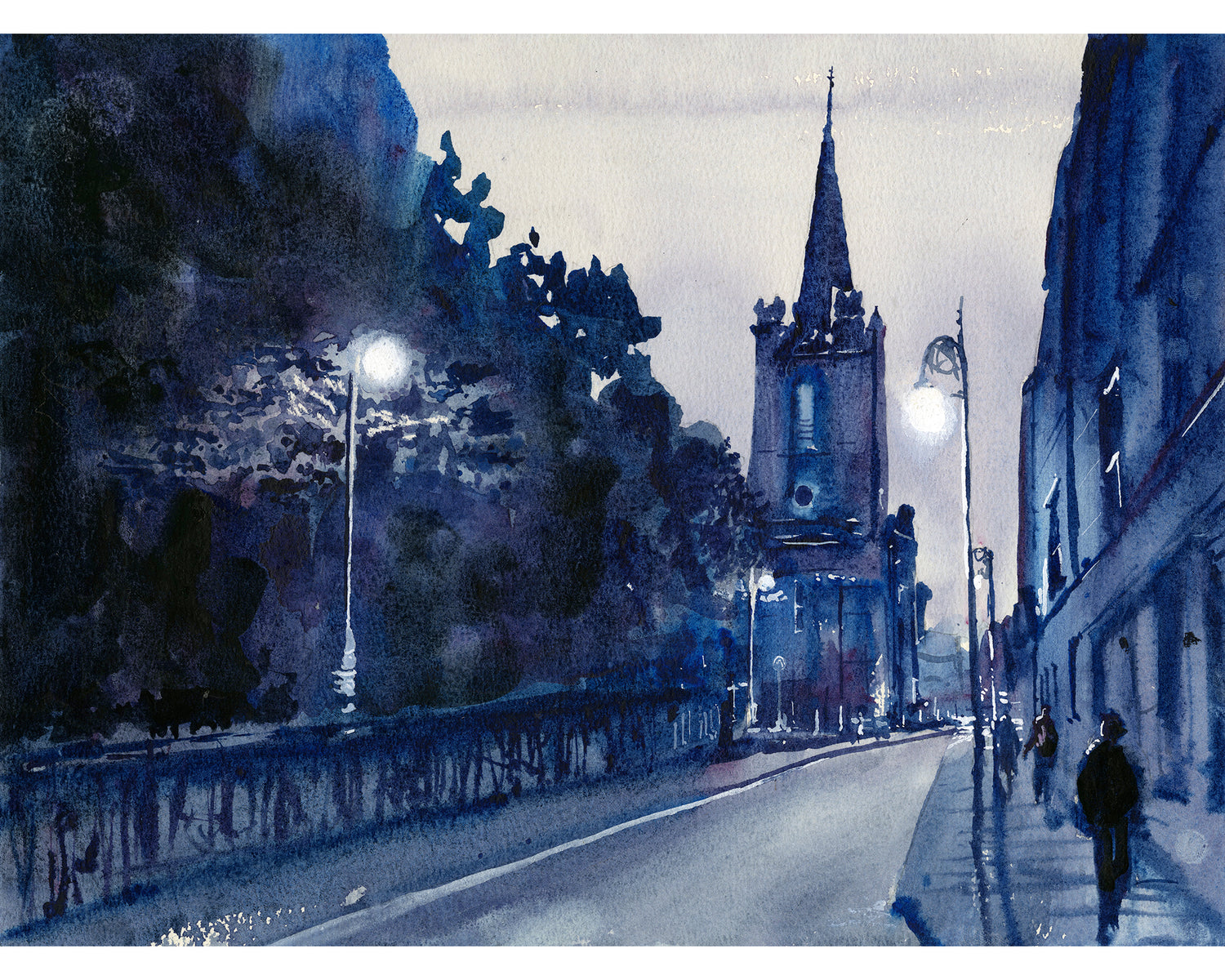 Dublin Ireland St. Patricks Cathedral colorful watercolor painting Europe cityscape art for house travel essentials (original)