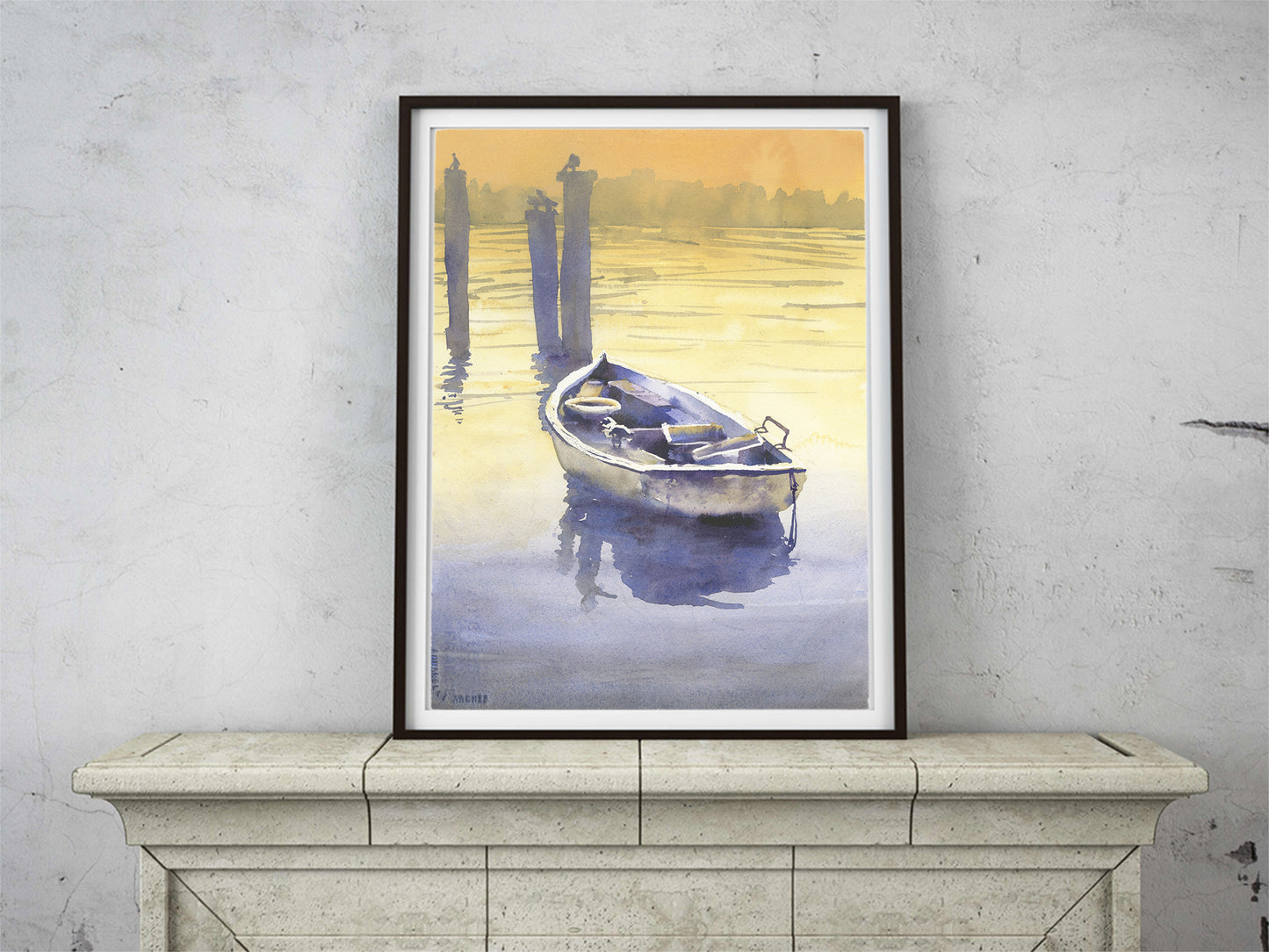 Watercolor painting boat Lake Garda Italian decor travel essentials handmade item interior design landscape watercolor wall art giclee (print)