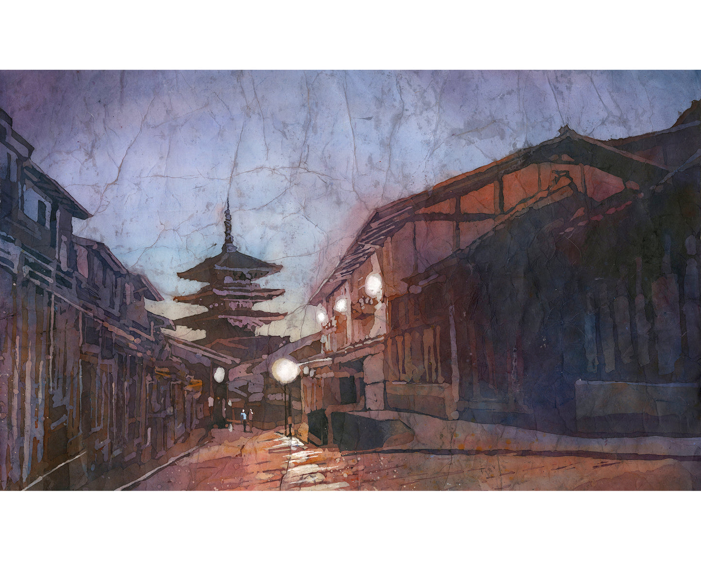 Hōkan-ji Temple (Yasaka Pagoda) Kyoto Japan — colorful watercolor painting of historic Buddhist pagoda, Japanese wall decor travel art