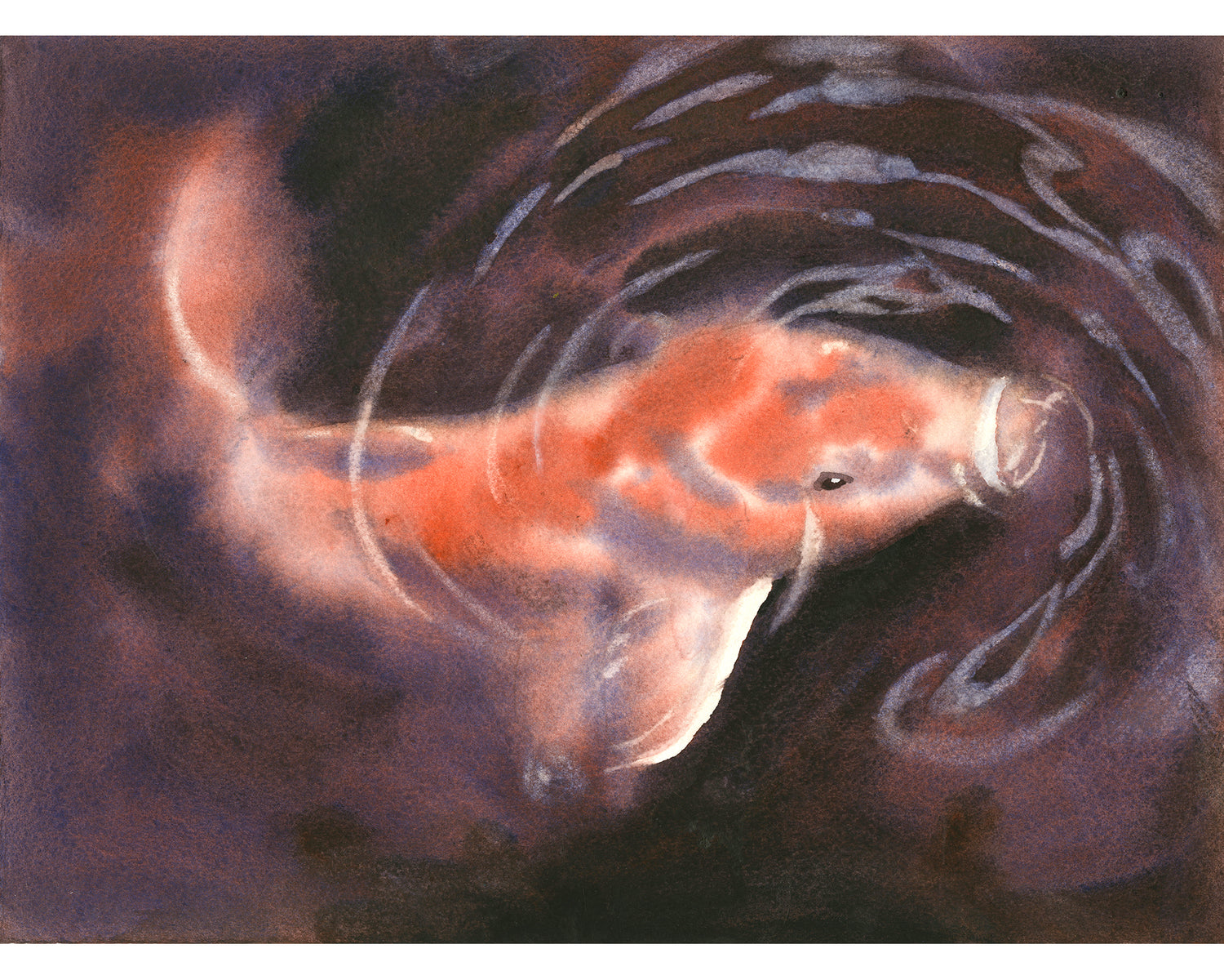 Colorful Koi swimming in pond watercolor painting landscape fish artwork wall art handmade item pond artwork (original)
