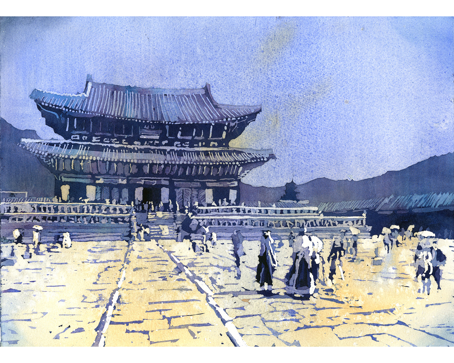 Soul Korea Gyeongbokgung Palace watercolor landscape fine art painting Asian architecture handmade item travel essentials Korean (original)